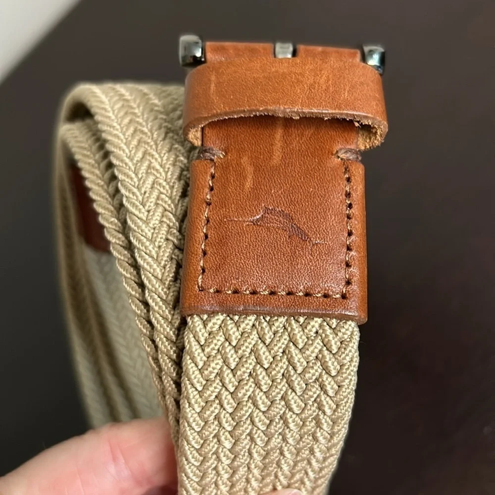 Tommy Bahama Mens Leather Trim Braided Brown Tan Belt Sz L/XL